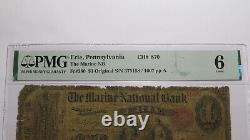 $1 1865 Erie Pennsylvania PA Original National Currency Bank Note Bill #870 Ace