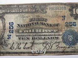 $10 1902 Fall River Massachusetts National Currency Bank Note Bill Ch. #256 RARE