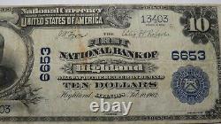 $10 1902 Highland Illinois IL National Currency Bank Note Bill Ch. #6653 FINE