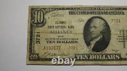 $10 1929 Alliance Ohio OH National Currency Bank Note Bill Charter #3721 RARE