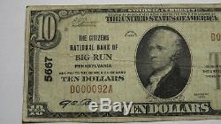 $10 1929 Big Run Pennsylvania PA National Currency Bank Note Bill Ch. #5667 FINE