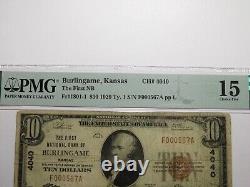 $10 1929 Burlingame Kansas KS National Currency Bank Note Bill Ch. #4040 F15 PMG