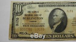 $10 1929 Burlington Kansas KS National Currency Bank Note Bill Ch. #3170 RARE