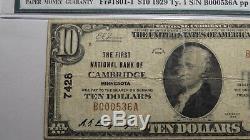 $10 1929 Cambridge Minnesota MN National Currency Bank Note Bill! Ch. #7428 PMG