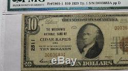 $10 1929 Cedar Rapids Iowa IA National Currency Bank Note Bill! Ch. #2511 VF20