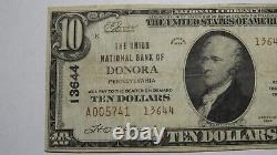 $10 1929 Donora Pennsylvania PA National Currency Bank Note Bill! Ch. #13644 VF+