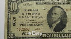 $10 1929 Elizabethtown Kentucky KY National Currency Bank Note Bill #6028 FINE