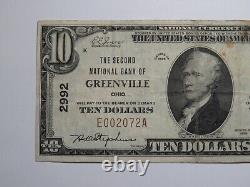 $10 1929 Greenville Ohio OH National Currency Bank Note Bill Charter #2992 VF