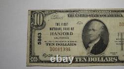 $10 1929 Hanford California CA National Currency Bank Note Bill Ch. #5863 RARE