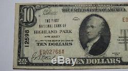 $10 1929 Highland Park New Jersey NJ National Currency Bank Note Bill #12598 VF+