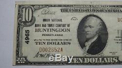 $10 1929 Huntingdon Pennsylvania PA National Currency Bank Note Bill #4965 VF