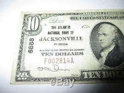 $10 1929 Jacksonville Florida FL National Currency Bank Note Bill #6888 Fine