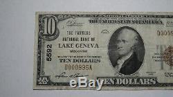 $10 1929 Lake Geneva Wisconsin WI National Currency Bank Note Bill Ch. #5592 VF+