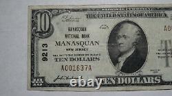 $10 1929 Manasquan New Jersey NJ National Currency Bank Note Bill Ch. #9213 VF+