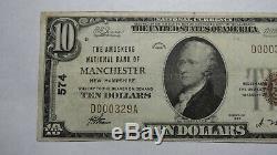 $10 1929 Manchester New Hampshire NH National Currency Bank Note Bill! Ch. #574
