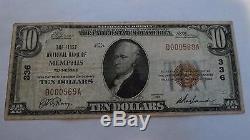 $10 1929 Memphis Tennessee TN National Currency Bank Note Bill! Ch. #336 Fine