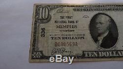 $10 1929 Memphis Tennessee TN National Currency Bank Note Bill! Ch. #336 Fine