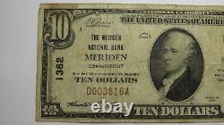 $10 1929 Meriden Connecticut CT National Currency Bank Note Bill! Ch. #1382 FINE