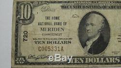 $10 1929 Meriden Connecticut CT National Currency Bank Note Bill! Ch. #720 RARE