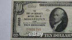 $10 1929 Middletown Ohio OH National Currency Bank Note Bill Ch. #2025 XF+