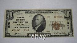 $10 1929 Monticello New York NY National Currency Bank Note Bill Ch. #1503 VF