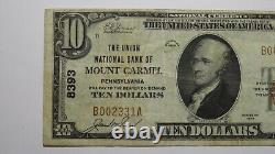 $10 1929 Mount Carmel Pennsylvania PA National Currency Bank Note Bill #8393 VF