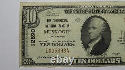 $10 1929 Muskogee Oklahoma OK National Currency Bank Note Bill Ch. #12890 VF+