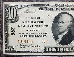 $10 1929 New Brunswick, New Jersey National Currency Bank Note! #587