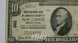 $10 1929 New Castle Pennsylvania PA National Currency Bank Note Bill #562 FINE