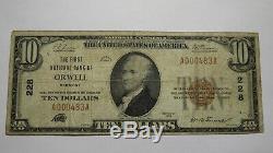 $10 1929 Orwell Vermont VT National Currency Bank Note Bill Ch. #228 FINE RARE