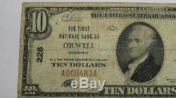 $10 1929 Orwell Vermont VT National Currency Bank Note Bill Ch. #228 FINE RARE