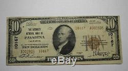 $10 1929 Pasadena California CA National Currency Bank Note Bill Ch #10167 VF