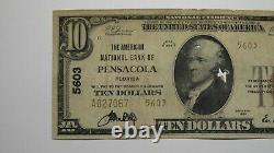 $10 1929 Pensacola Florida FL National Currency Bank Note Bill Ch. #5603 RARE