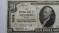 $10 1929 Pittsburg Kansas KS National Currency Bank Note Bill Ch. #3475 VF+