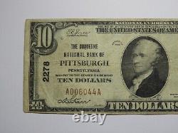 $10 1929 Pittsburgh Pennsylvania National Currency Bank Note Bill Ch #2278 RARE