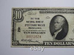 $10 1929 Pittsburgh Pennsylvania National Currency Bank Note Bill Ch #291 FINE+