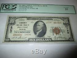 $10 1929 Pontiac Michigan MI National Currency Bank Note Bill Ch. #13739 VF25