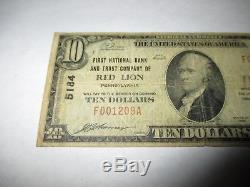 $10 1929 Red Lion Pennsylvania PA National Currency Bank Note Bill #5184 FINE