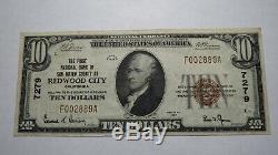$10 1929 Redwood City California CA National Currency Bank Note Bill! #7279 VF+