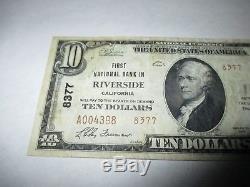 $10 1929 Riverside California CA National Currency Bank Note Bill Ch. #8377 FINE