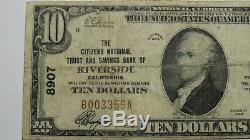 $10 1929 Riverside California CA National Currency Bank Note Bill Ch. #8907 FINE