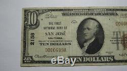 $10 1929 San Jose California CA National Currency Bank Note Bill Ch. #2158 VF+