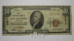 $10 1929 San Leandro California CA National Currency Bank Note Bill! #13217 FINE