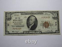 $10 1929 Scranton Pennsylvania PA National Currency Bank Note Bill Ch #77 VF