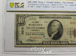 $10 1929 South Amboy New Jersey National Currency Bank Note Bill #3878 VF20 PCGS