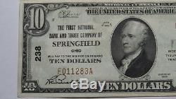 $10 1929 Springfield Ohio OH National Currency Bank Note Bill Ch. #238 XF++