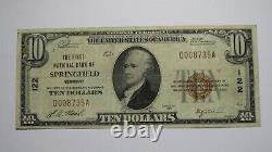 $10 1929 Springfield Vermont VT National Currency Bank Note Bill Charter #122 VF