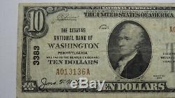 $10 1929 Washington Pennsylvania PA National Currency Bank Note Bill Ch #3383