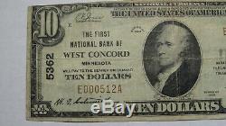 $10 1929 West Concord Minnesota MN National Currency Bank Note Bill Ch #5362 VF