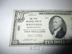 $10 1929 Westfield Massachusetts MA National Currency Bank Note Bill! #190 VF